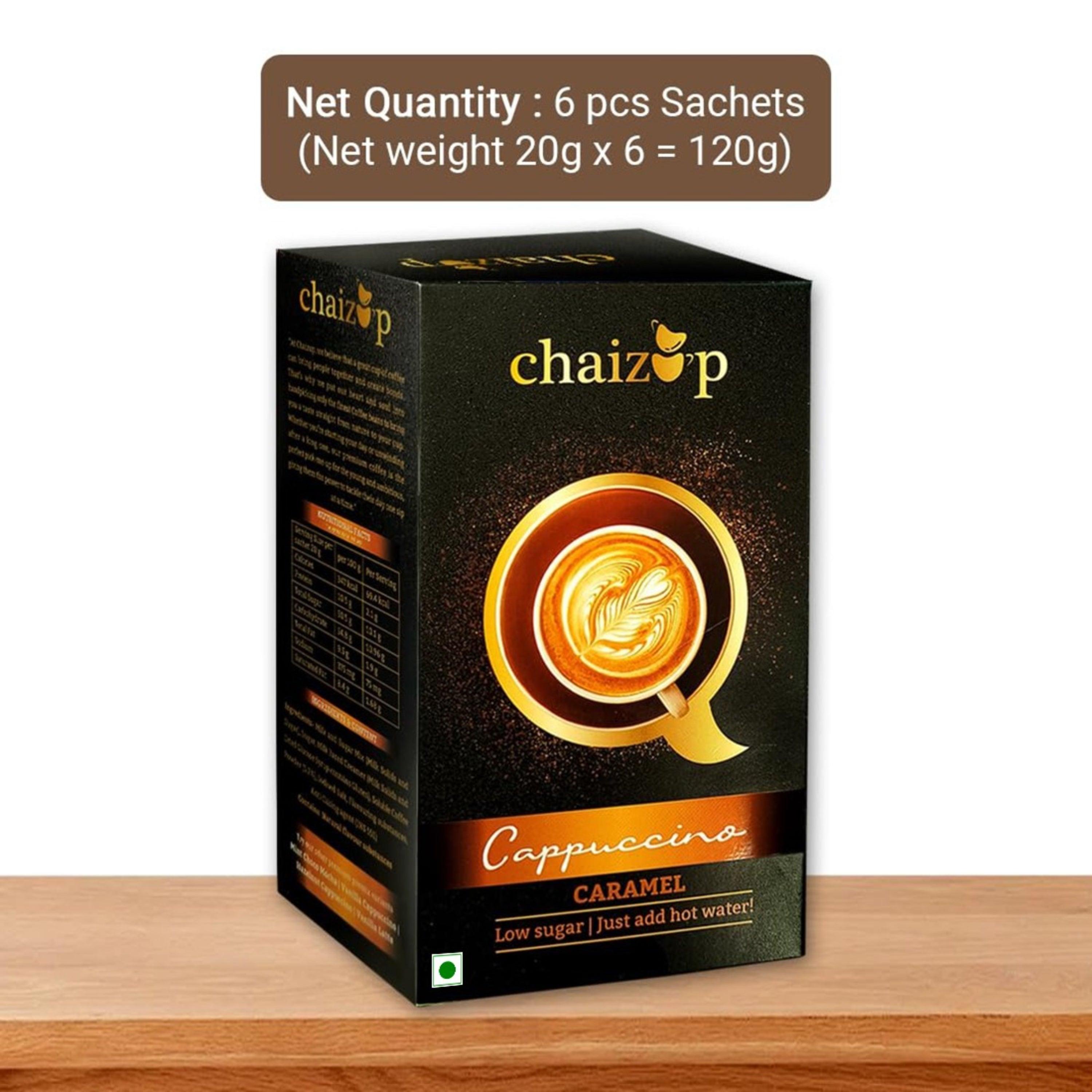 Chaizup Instant Premix Premium Cappuccino + Caramel + Hazelnut Coffee Packs | Assorted Combo Pack Of 3 Flavours | 20gm x 18 Sachets | 360 GM | Instant Premix Coffee | Premix Coffee Powder